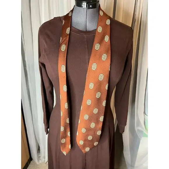 tie 1970s bronze brown geometric - Picture 6 of 9